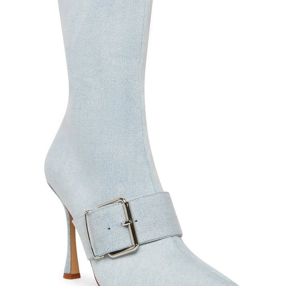 Steve Madden Banter Denim Pointed Toe Buckle Detail Booties